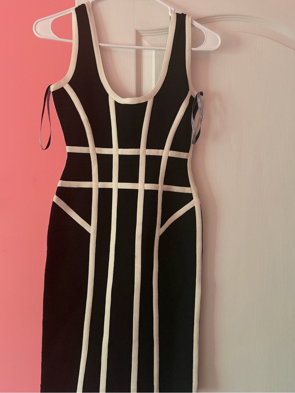 Herve Leger Black & Cream Structured Bodycon Dress